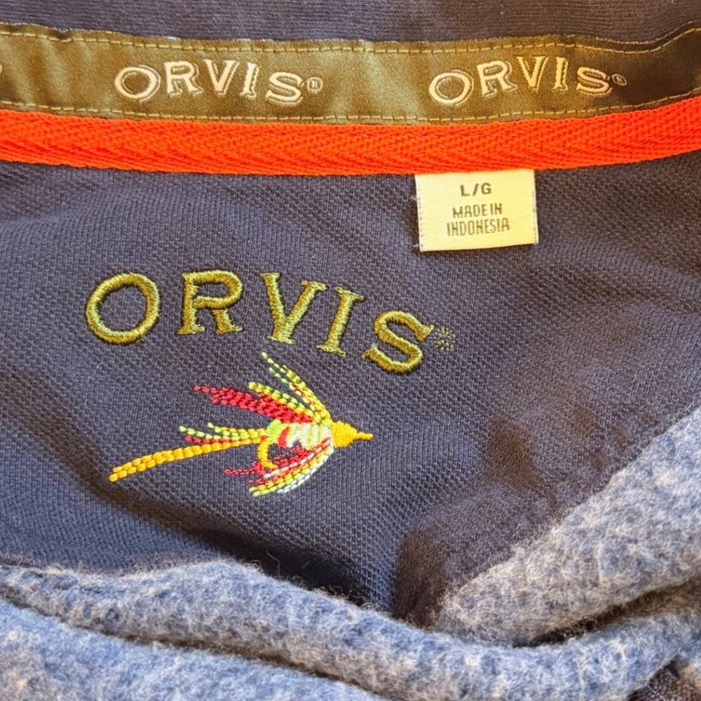 Orvis Mens Blue Heathered Quarter Zip Fleece Pullover Sweatshirt Large 615914 - Picture 8 of 9